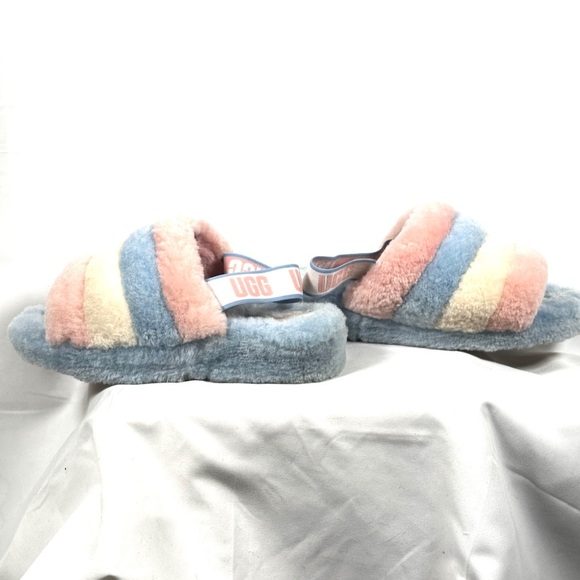 UGG Fluff Yeah Slide Rainbow Shearling Sandals Pastel Cozycore Size 9 - Picture 7 of 10